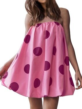 Pink Strapless Polka Dot Mini Dress